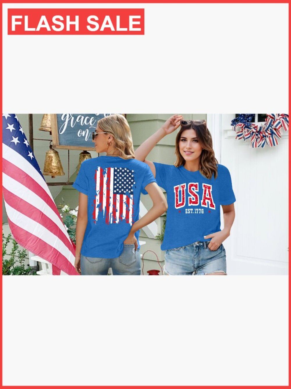 Patriotic American Flag T-Shirt for Women US Independence Day Tee - Picture 6 of 7
